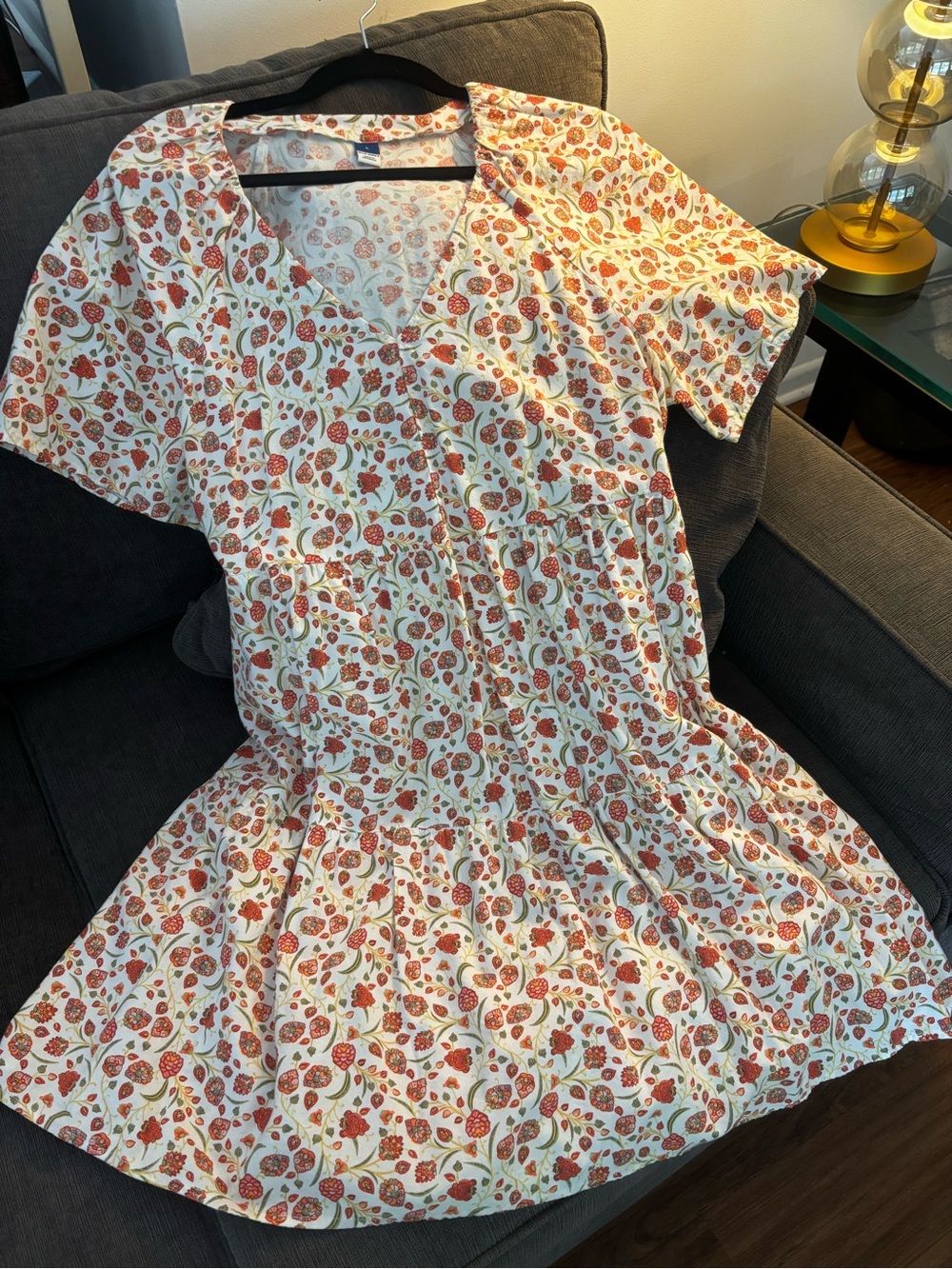 Old Navy Cream Floral Strawberry Print Women's Dress